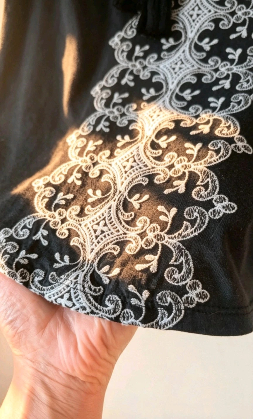 Next Navy Embroidered Boho Top | UK 10 | Tassel Tie Blouse | – Next – taille S / UK 8-10 2