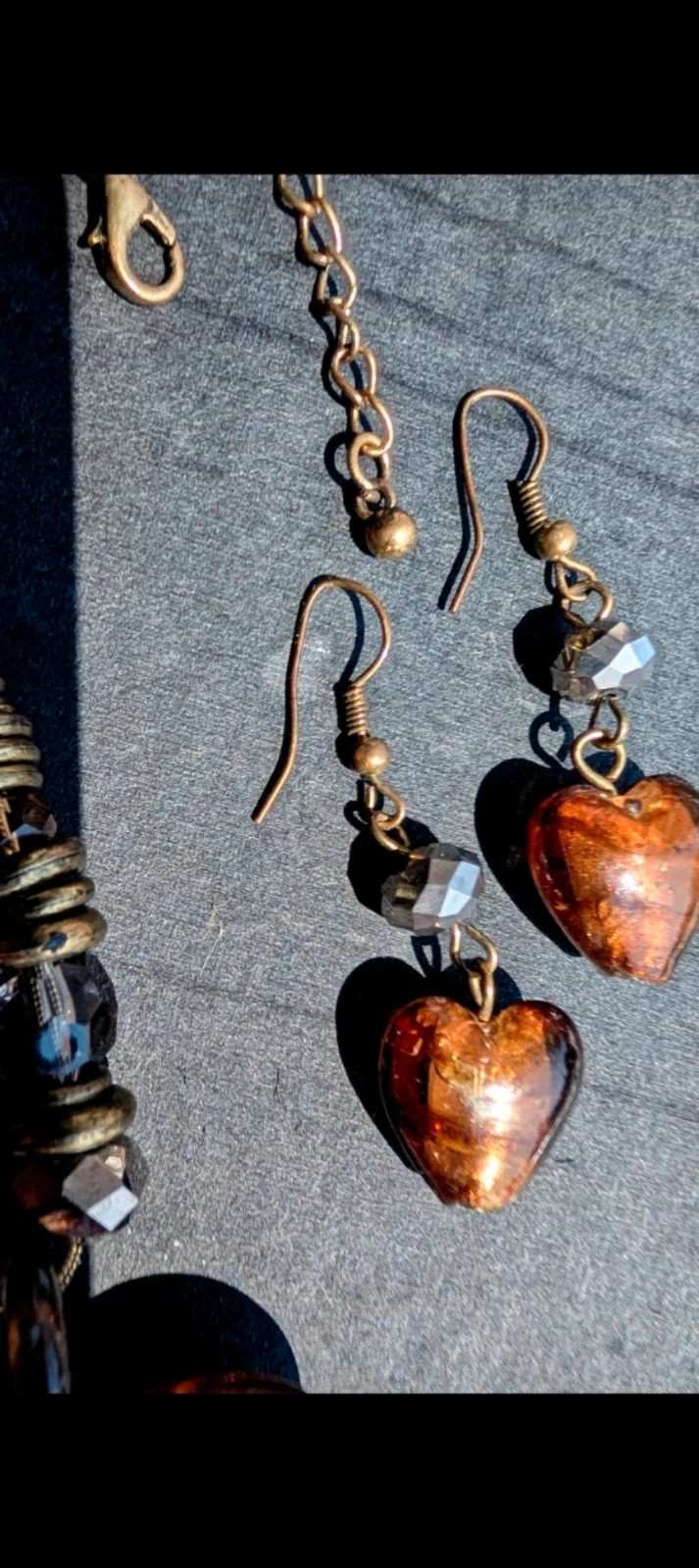 Vintage Brown Glass Heart Necklace & Earrings Set | Boho | Y2K | Cottagecore | Festival | Indie 5