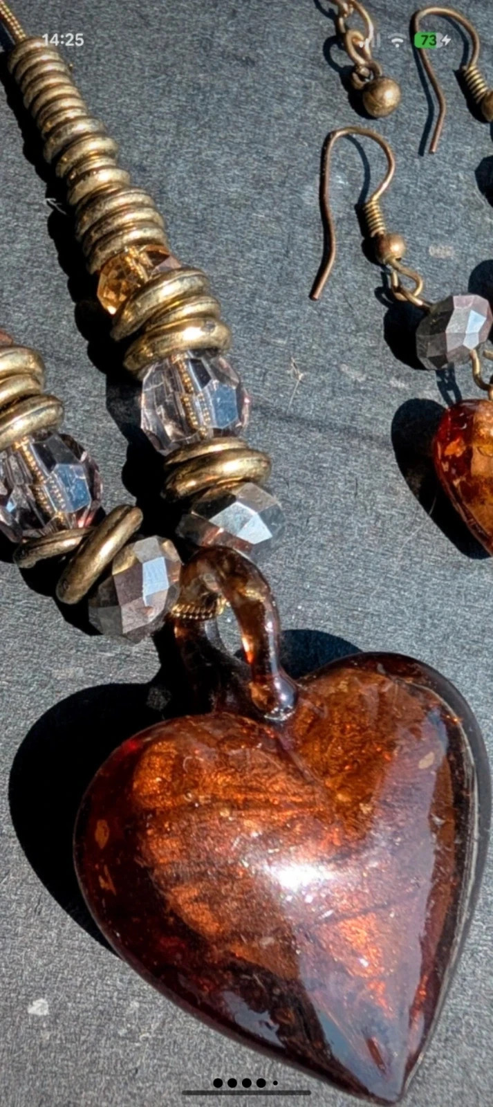 Vintage Brown Glass Heart Necklace & Earrings Set | Boho | Y2K | Cottagecore | Festival | Indie 4