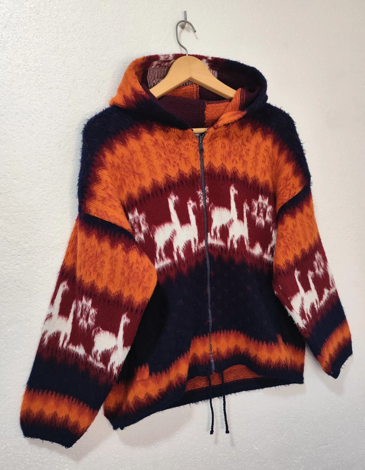 Sudadera Andina Artesanal de lana con llamas y cremallera Talla M – Hecho a Mano – taille M 5