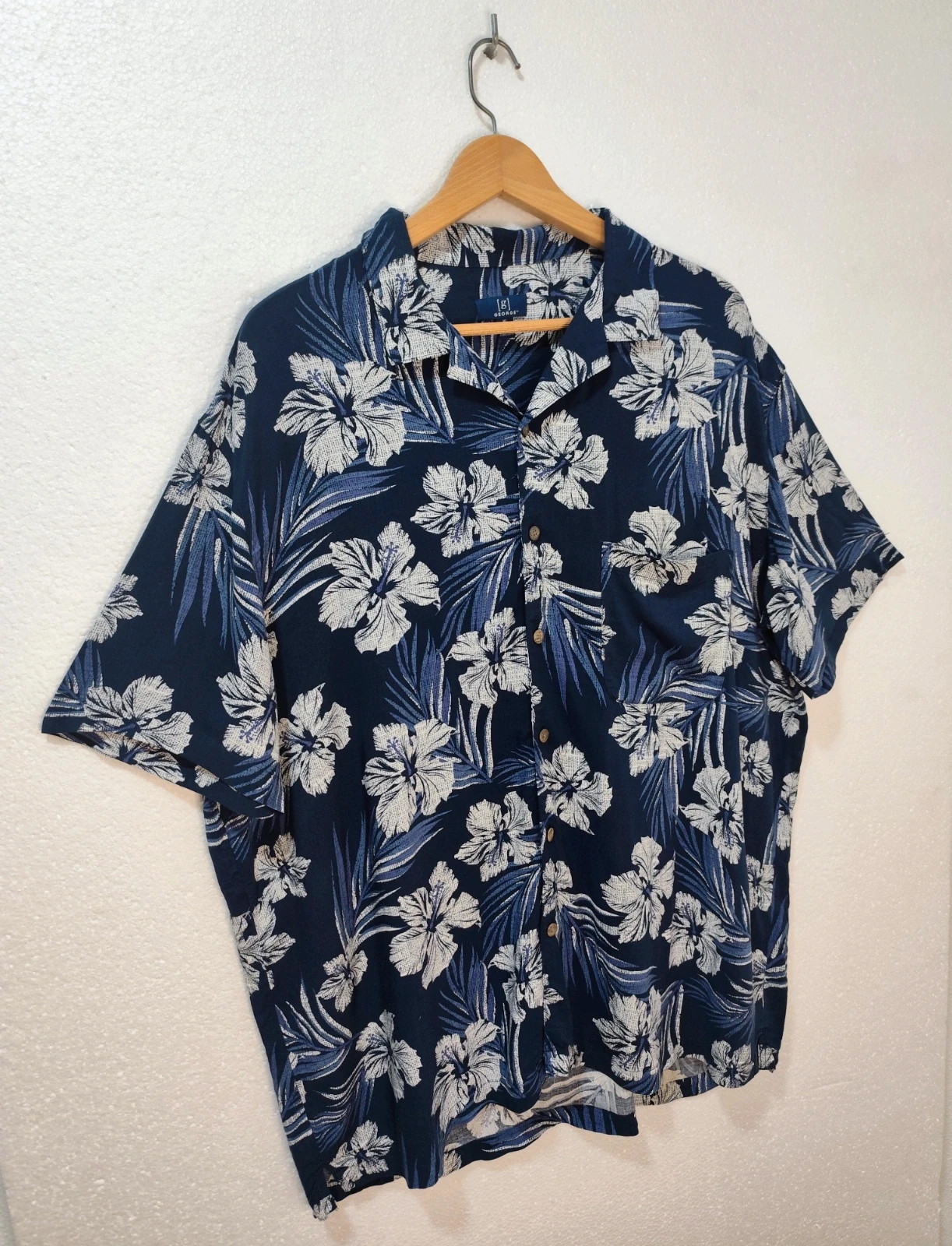 Camisa Hawaiana Azul Con Flores George 100% Rayón Talla XL – George – taille XL 5