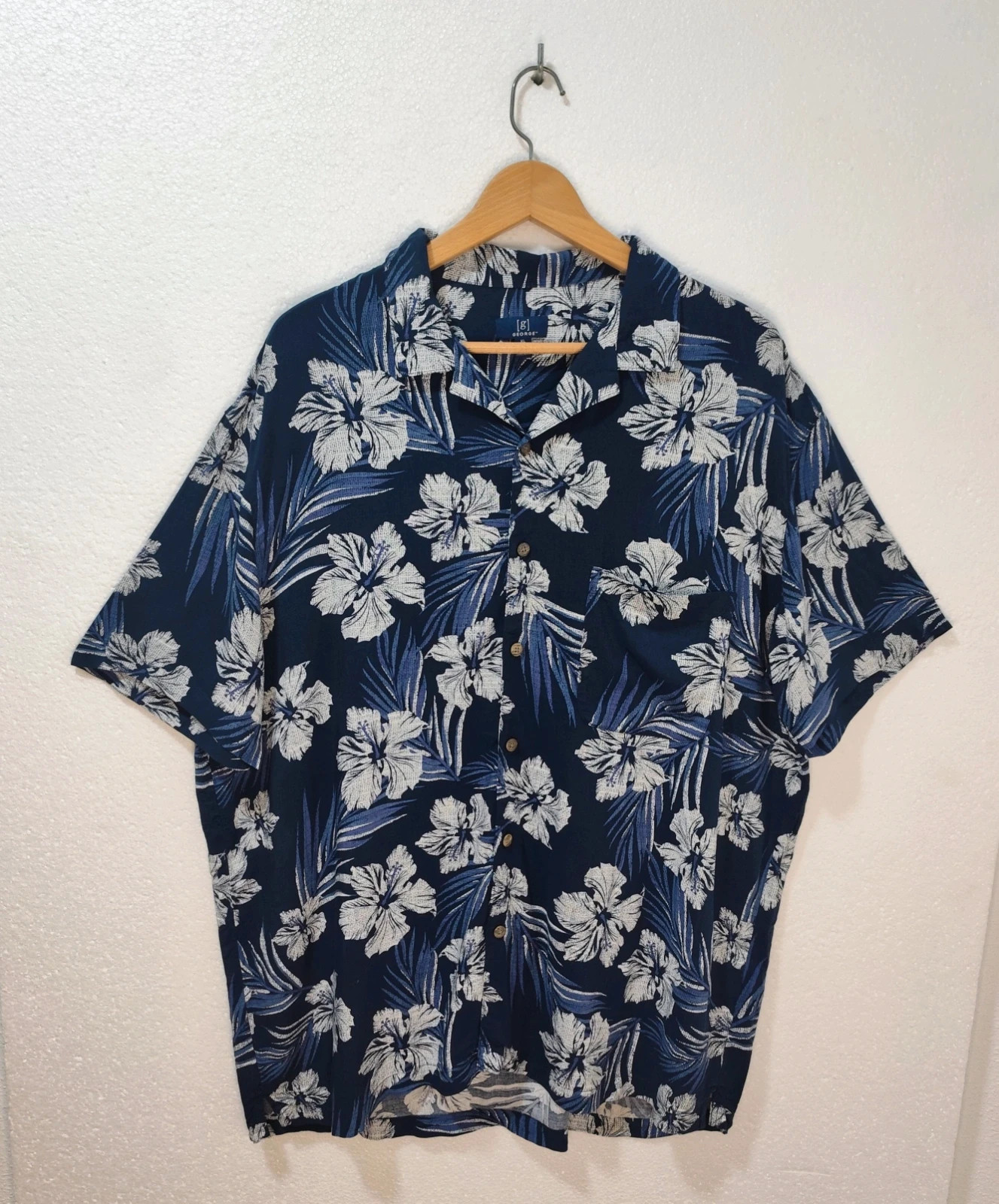 Camisa Hawaiana Azul Con Flores George 100% Rayón Talla XL