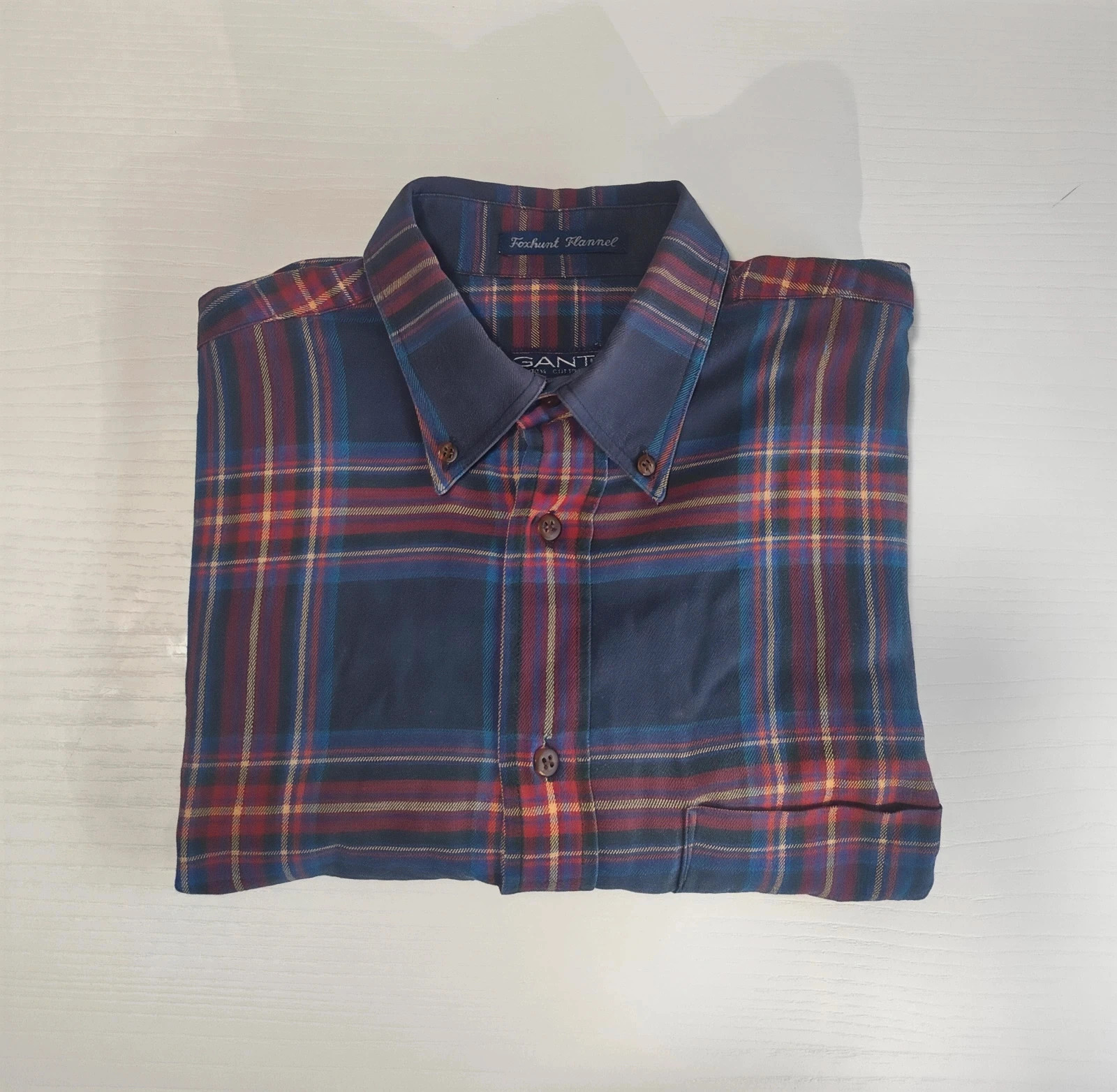 Camisa GANT Vintage Foxhunt Flannel Cuadros Tartán Azul Marino Talla M