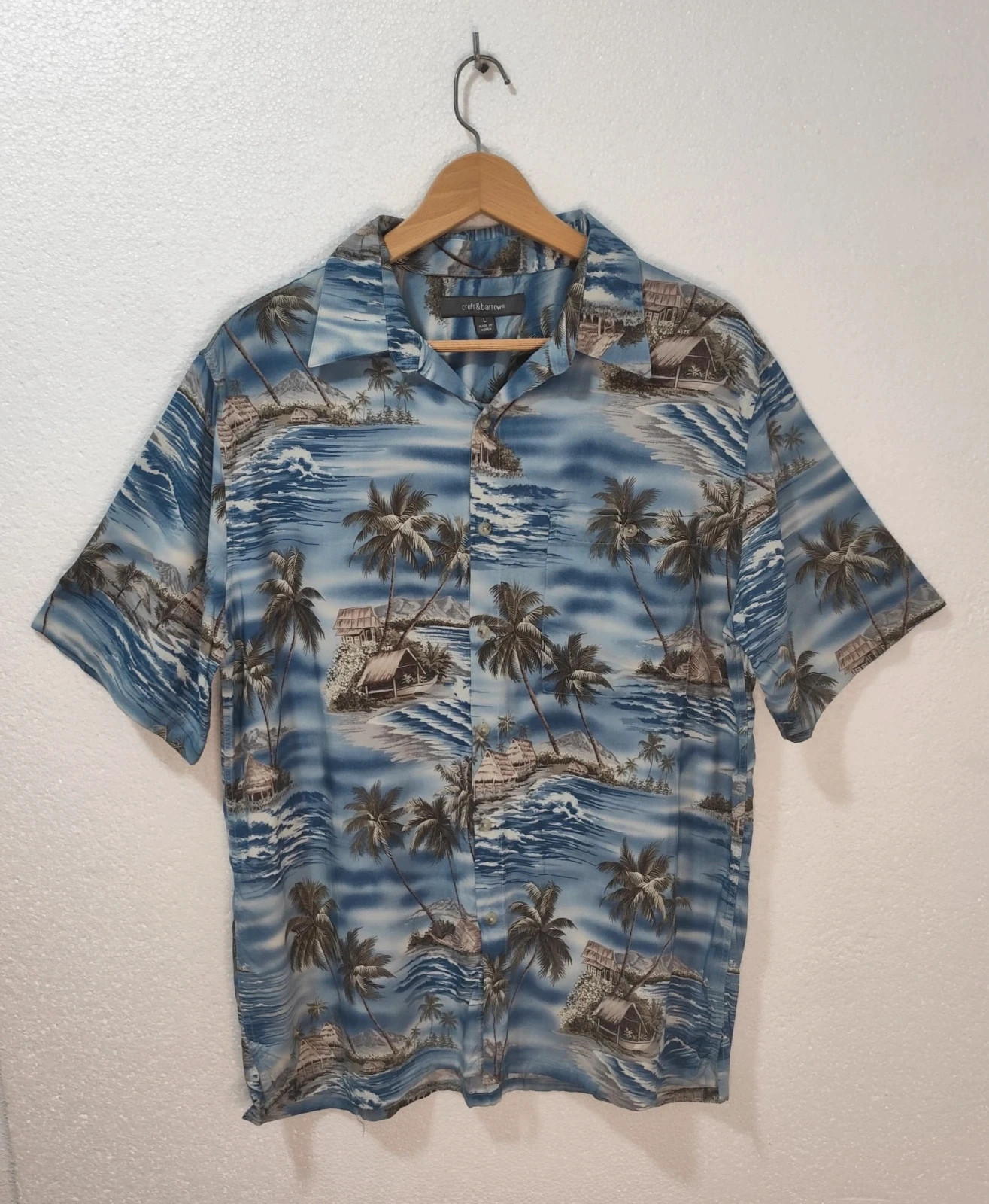 Camisa Hawaiana Vintage Azul Croft & Barrow 100% Rayón Estampado Tropical Talla L – Croft & Barrow – taille L