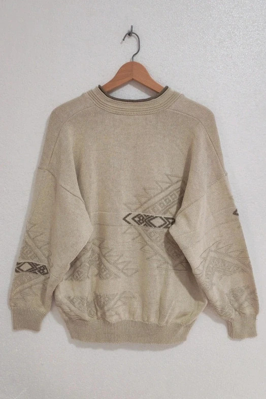 Jersey Beige Vintage Con Estampado Geométrico Talla L – Vintage Dressing – taille L 2