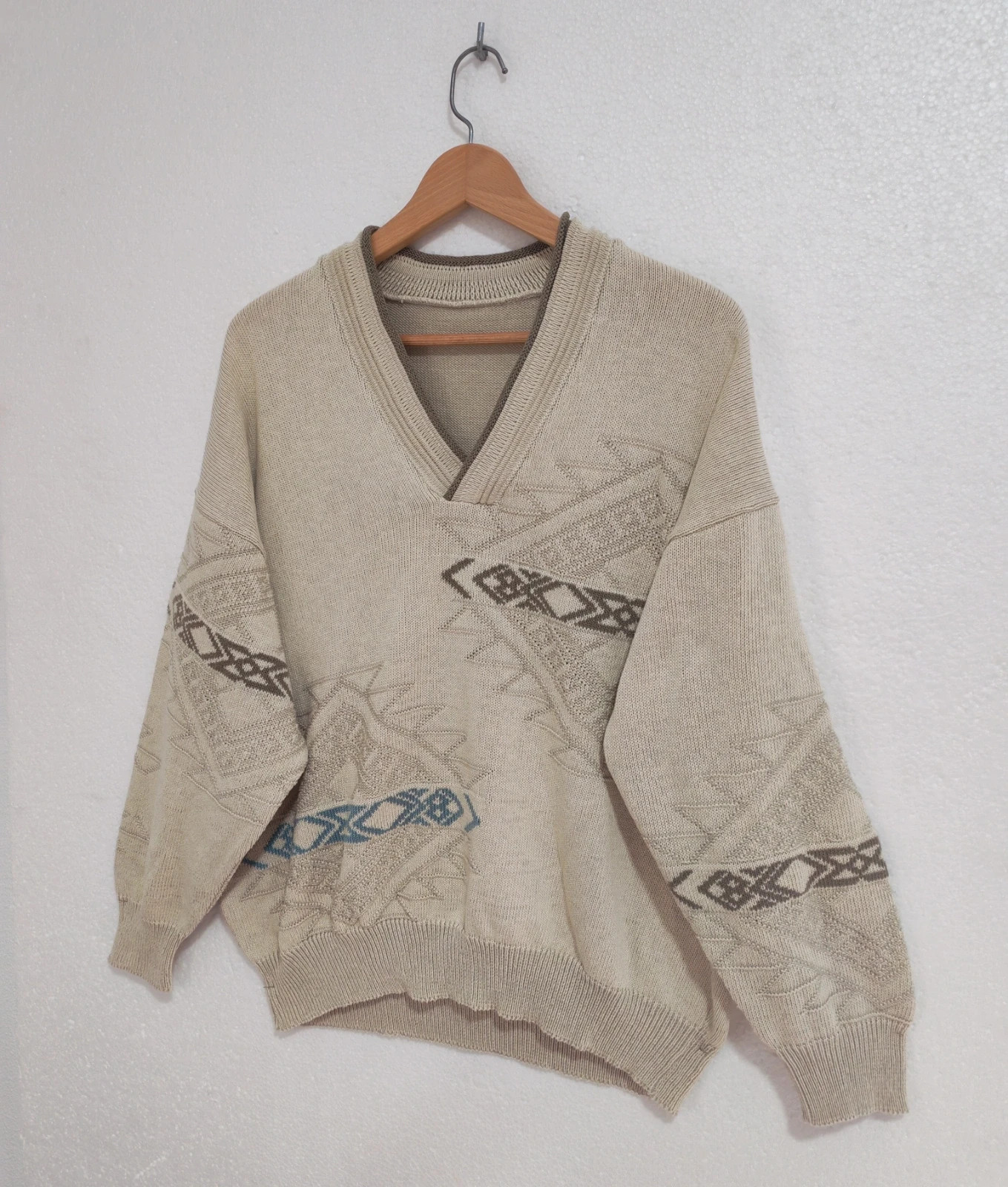 Jersey Beige Vintage Con Estampado Geométrico Talla L – Vintage Dressing – taille L 4