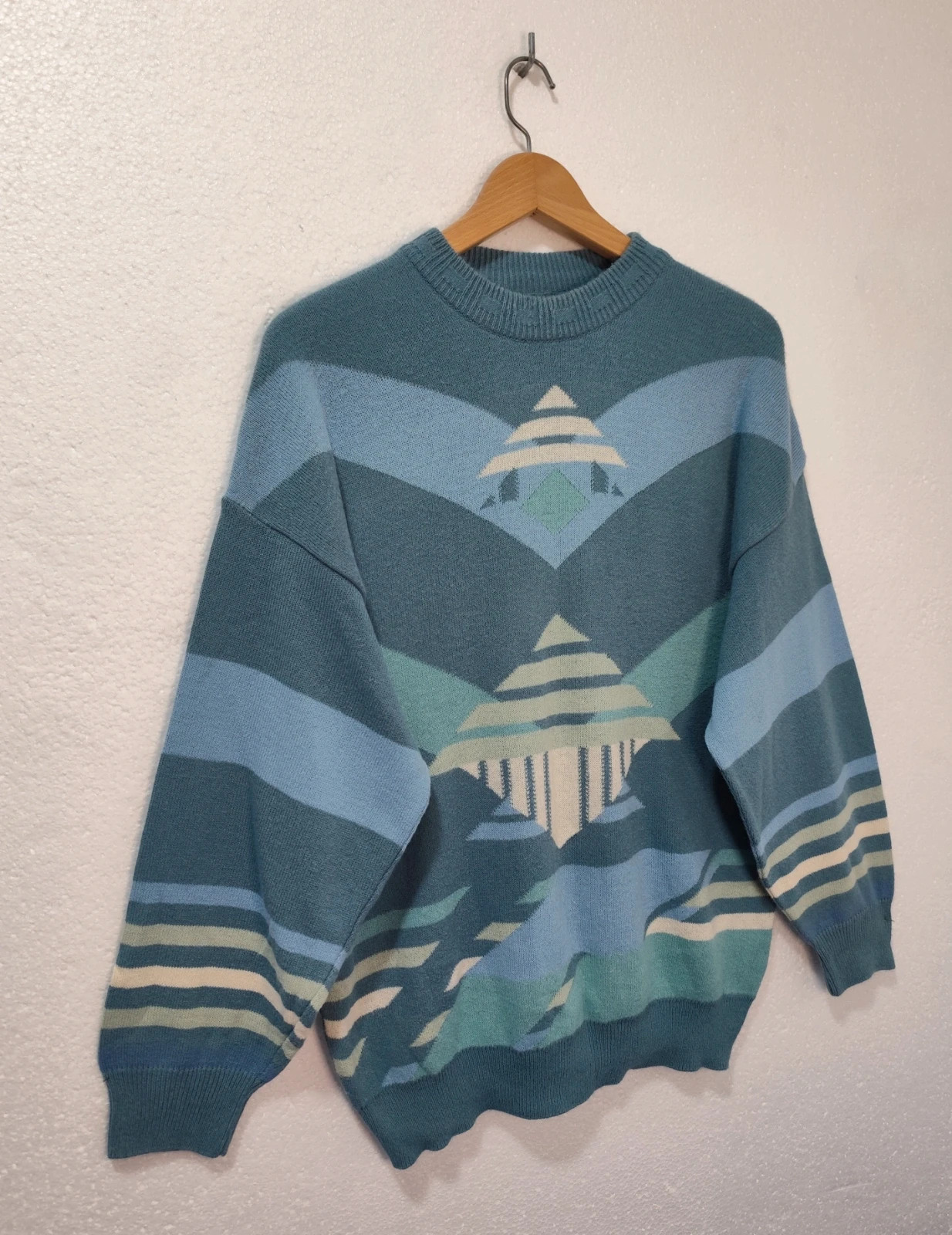Jersey Vintage Estampado Geométrico azul y verde Talla L – Vintage Dressing – taille L 4
