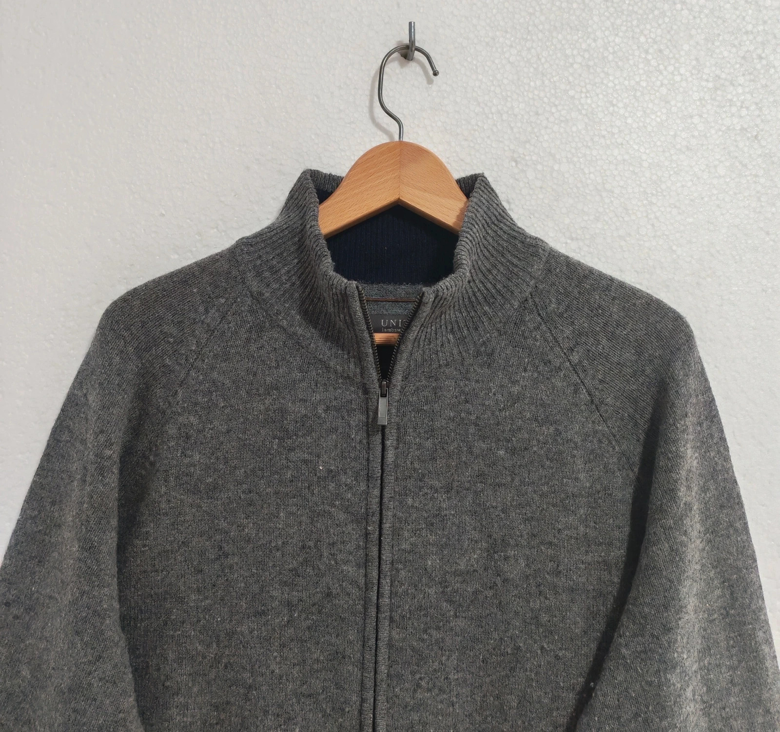 Jersey gris oscuro UNIT 100% lana con cremallera y parches Talla XL – Unit – taille XL 4