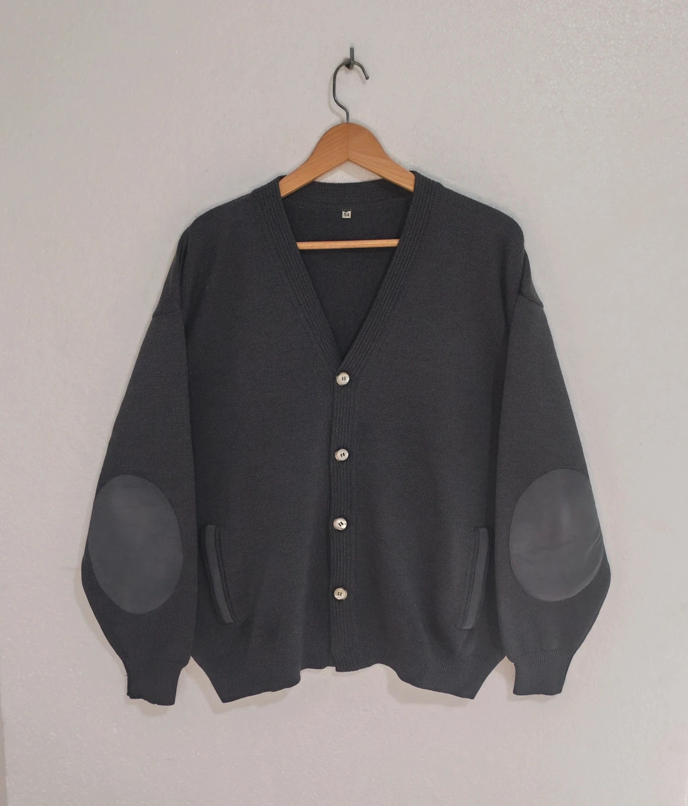 Cárdigan de punto Vintage gris oscuro con coderas de ante Talla L – Vintage Dressing – taille L 2