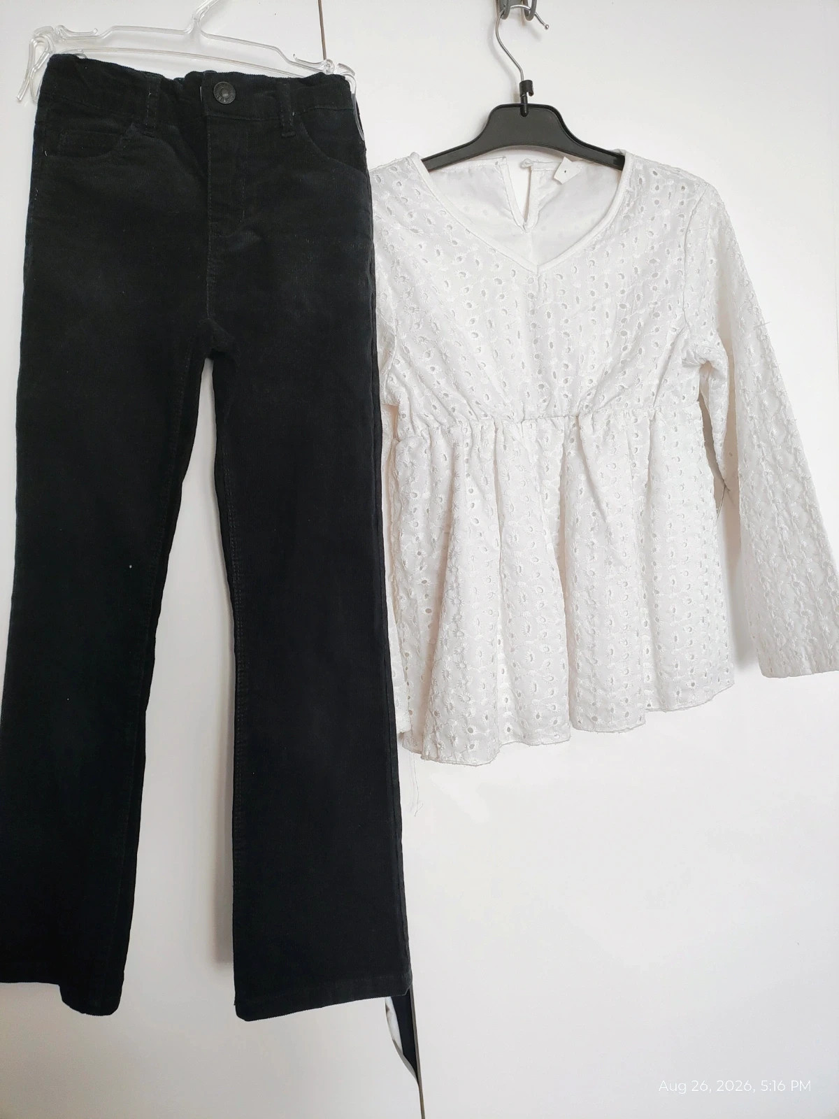 Corduroy bell bottom pants with blouse