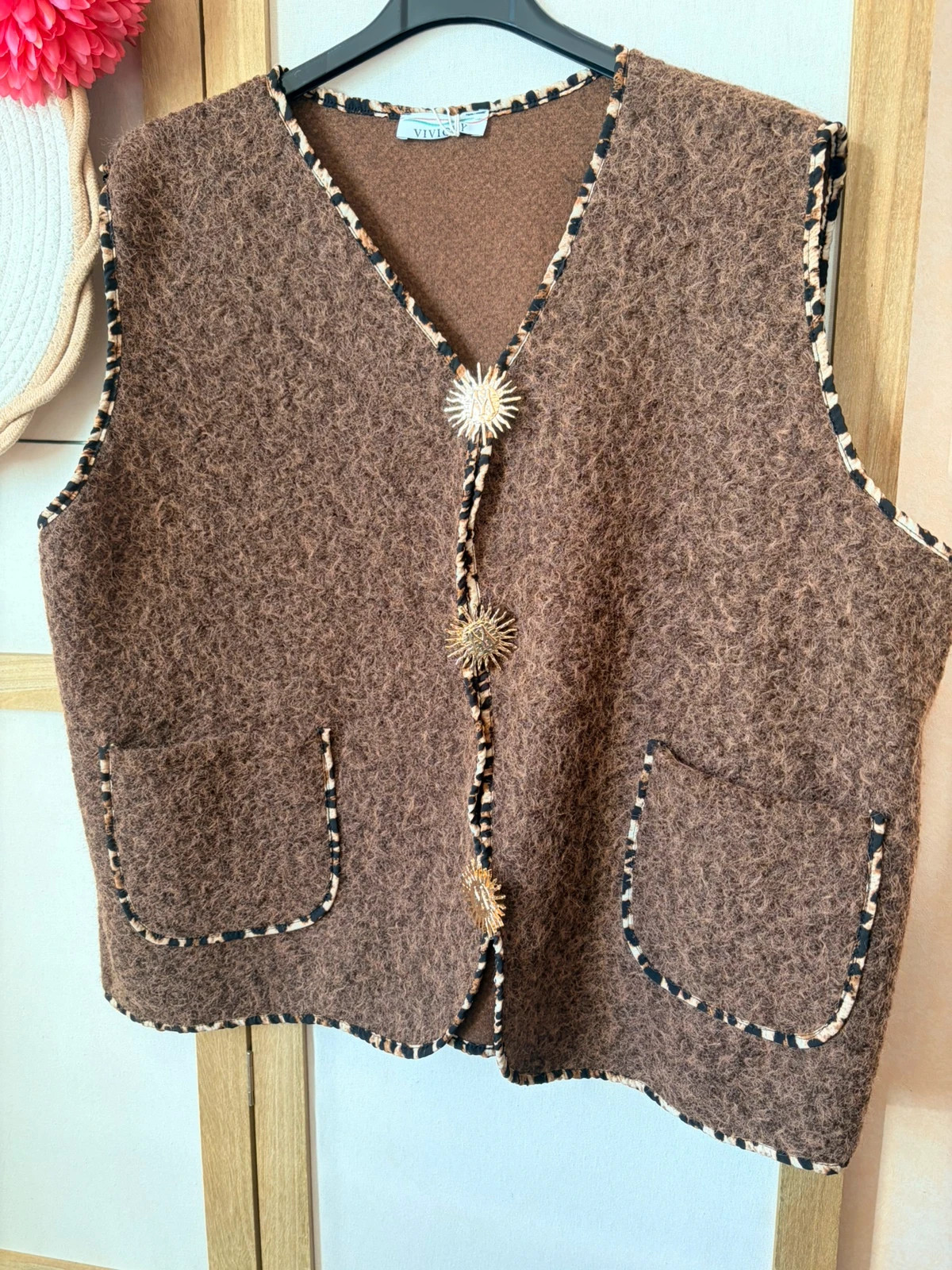 🤎Gilet sans manches choco et broches 42-48