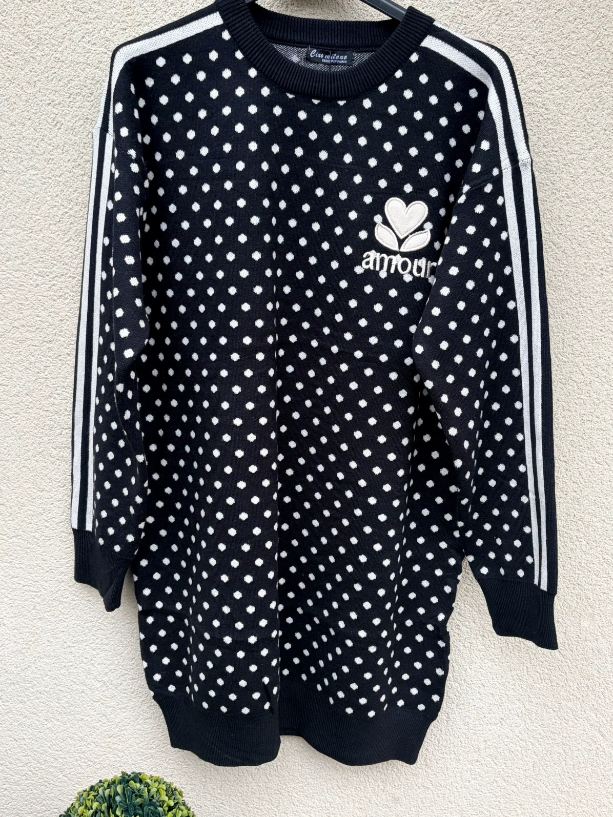 🖤Robe maille Amour à pois avec bandes manches 36/42