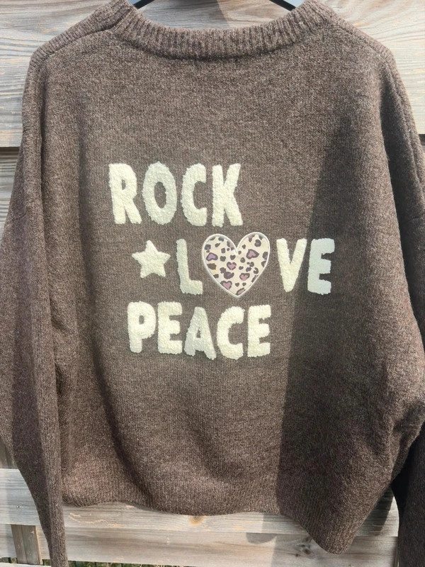 🤎Pull chocolat 36/42 Rock love peace