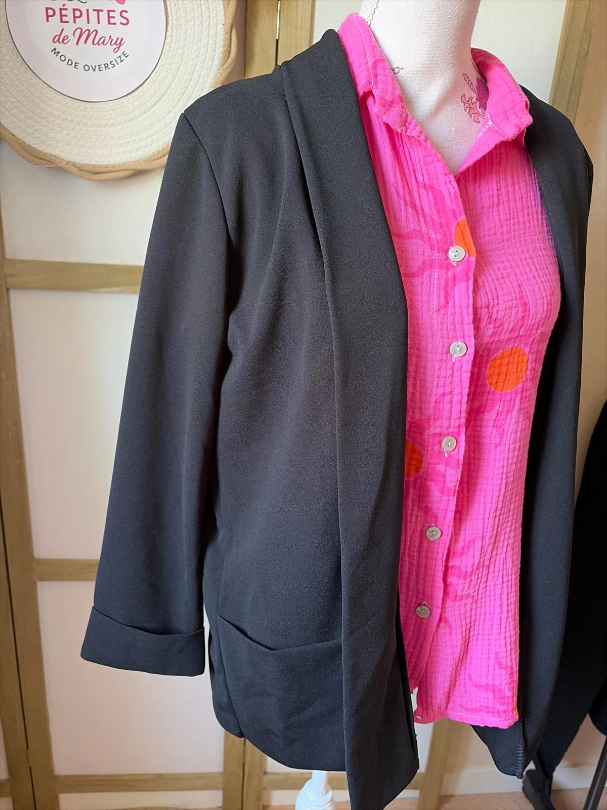 🌈🌸Veste blazer souple oversize TU 36/44 Noir – Italy Mode – taille Taille unique 3
