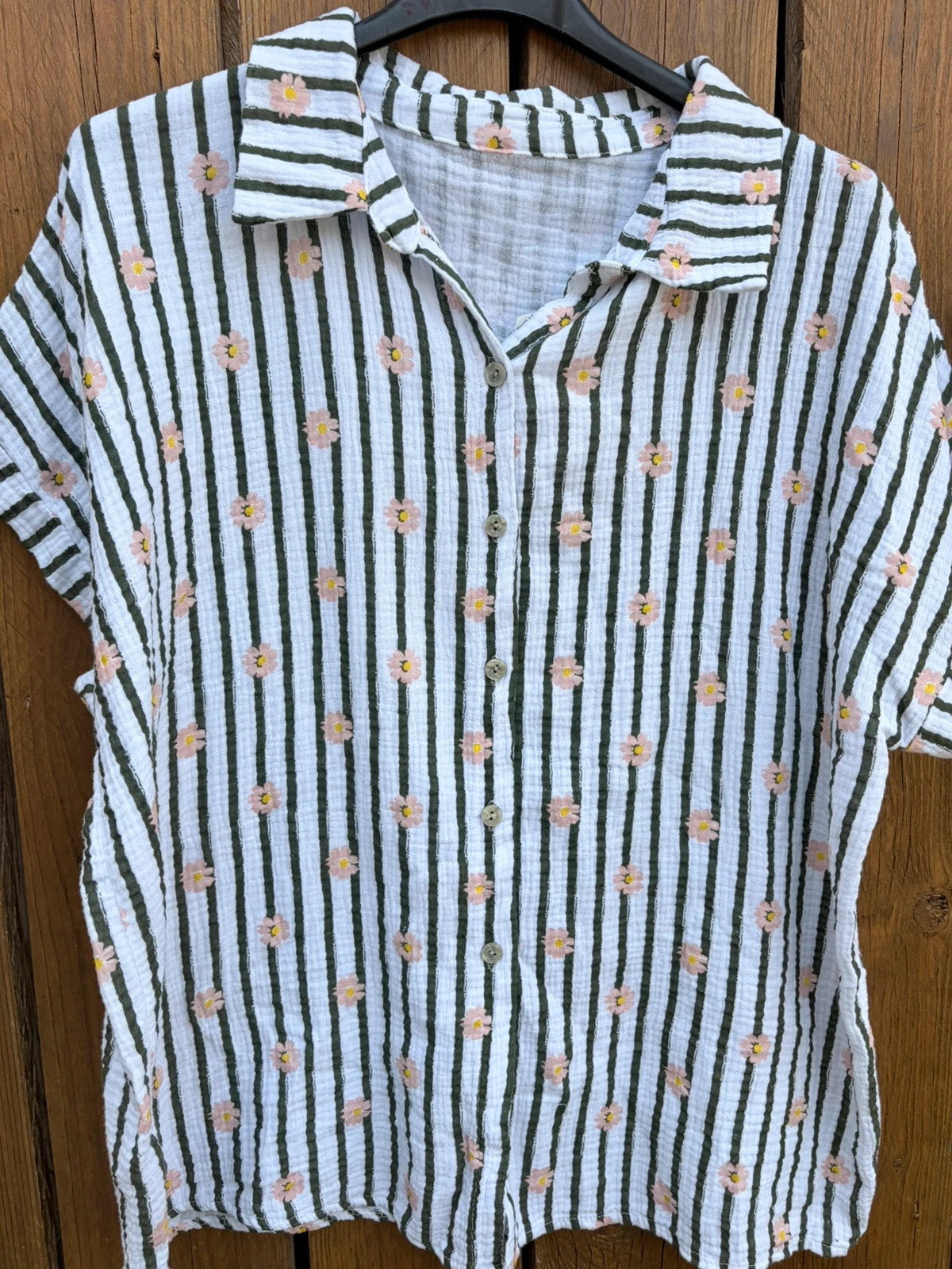 Chemise rayures kaki gaz coton 36/44