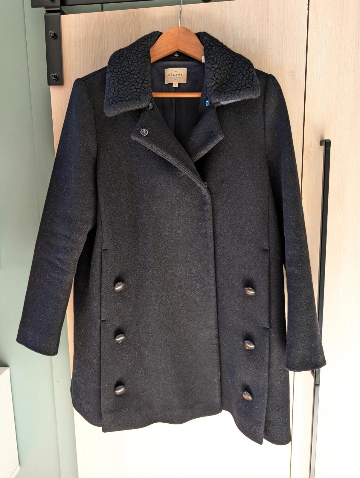Manteau caban Sézane élégant, noir T 38