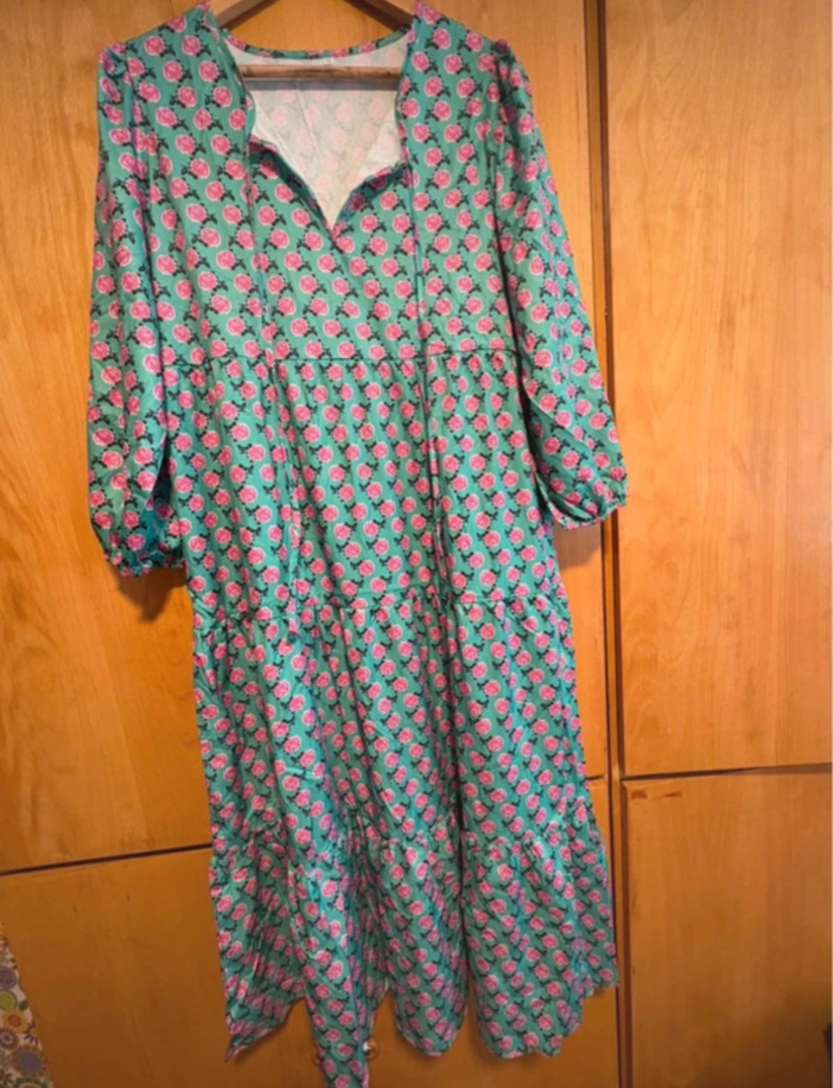 Vestido largo floral verde y rosa talla M boho – Local – taille M / 38 / 10