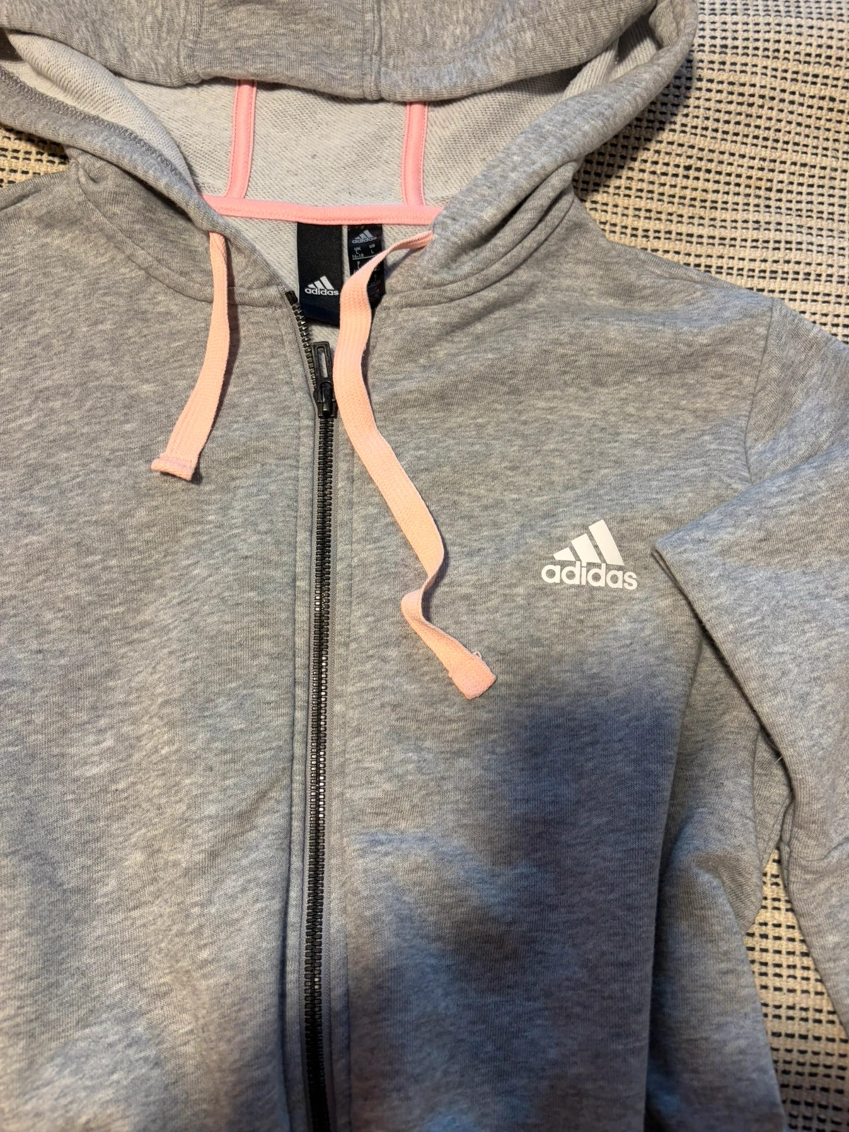 Sudadera adidas gris cremallera capucha detalles rosa mujer talla L – adidas – taille L / 40 / 12 2