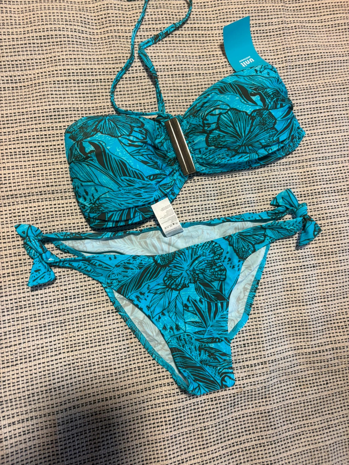 bikini unit turquesa estampado tropical talla 44 nuevo etiquetas – Unit – taille XXL / 44 / 16 2