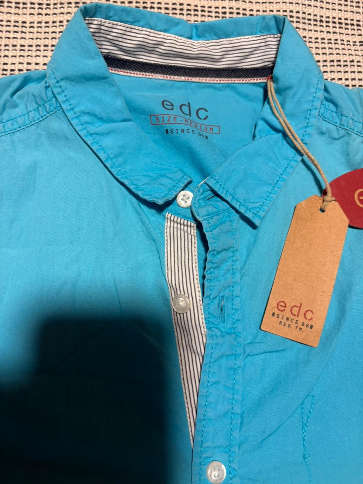 Camisa EDC Esprit azul turquesa talla M nueva con etiqueta manga corta hombre casual vintage look – EDC by Esprit – taille M 2