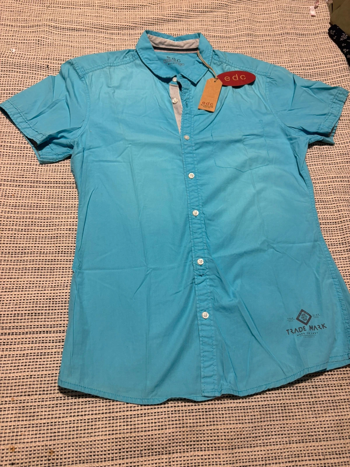 Camisa EDC Esprit azul turquesa talla M nueva con etiqueta manga corta hombre casual vintage look