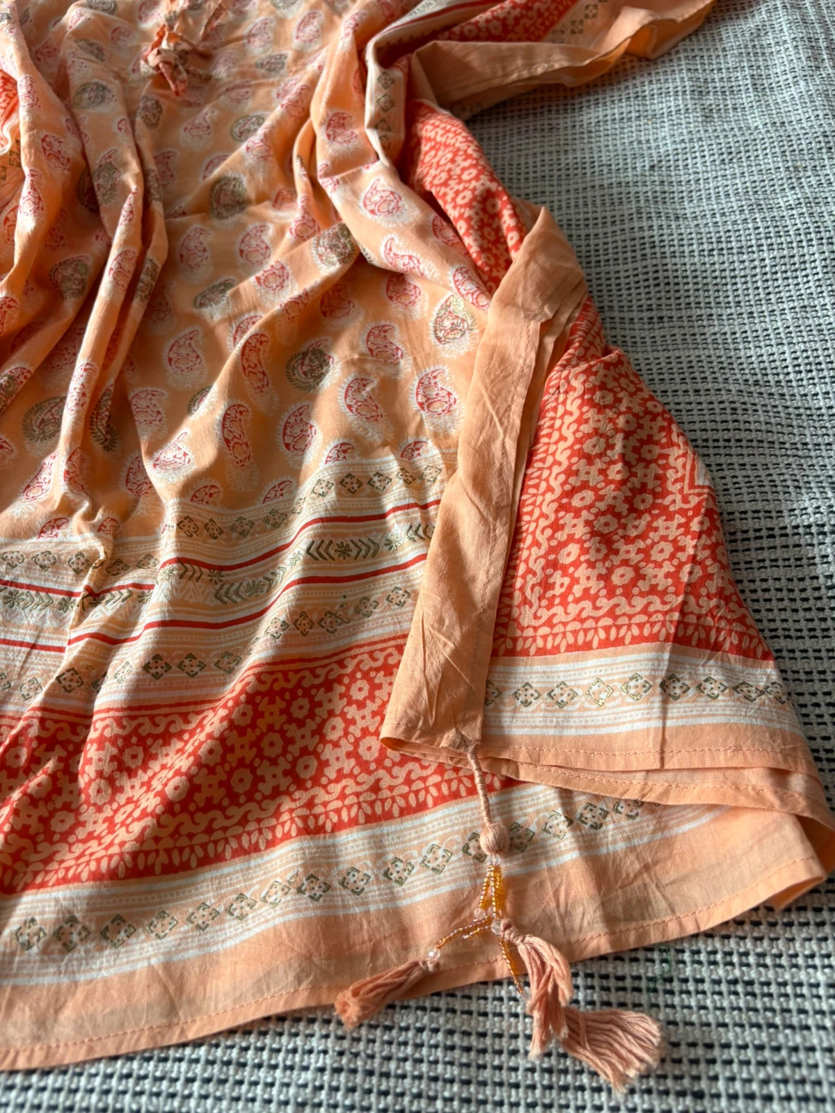 caftán túnica playa boho étnico estampado paisley naranja dorado unit xl kaftan robe – Unit – taille XL / 42 / 14 3