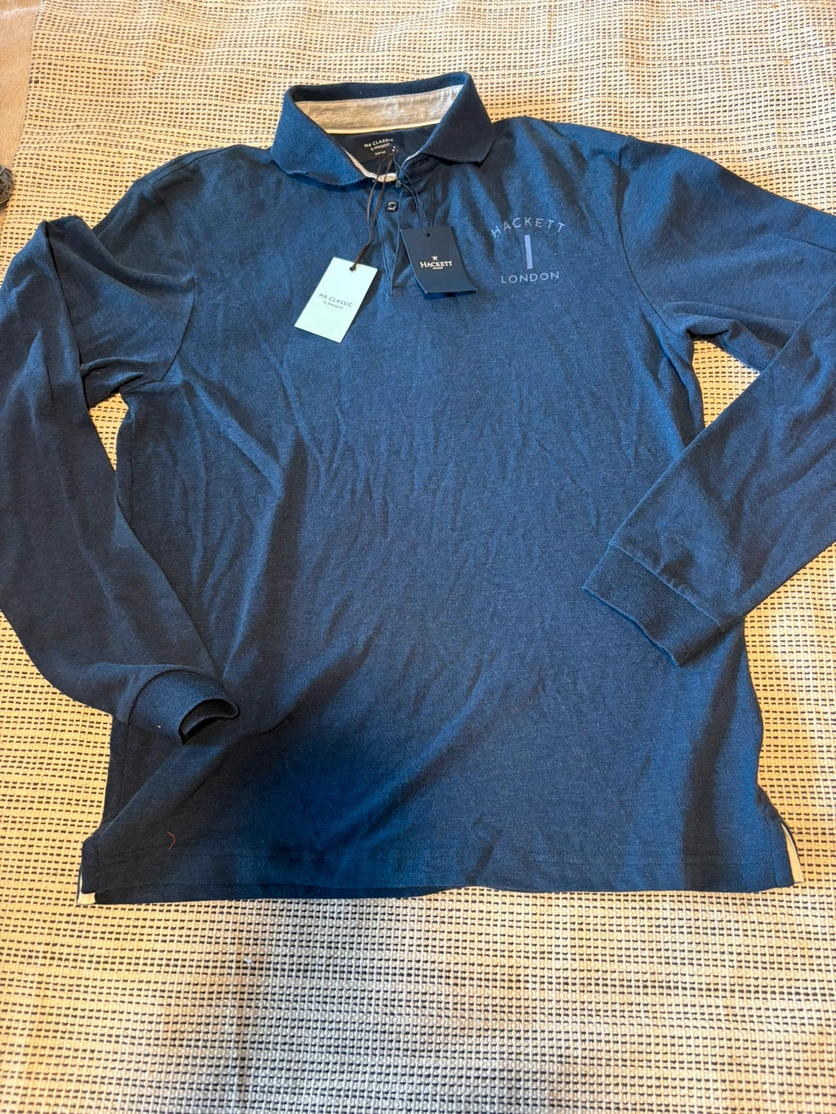 polo hackett london mr classic slim fit manga larga talla m azul marino nuevo con etiqueta
