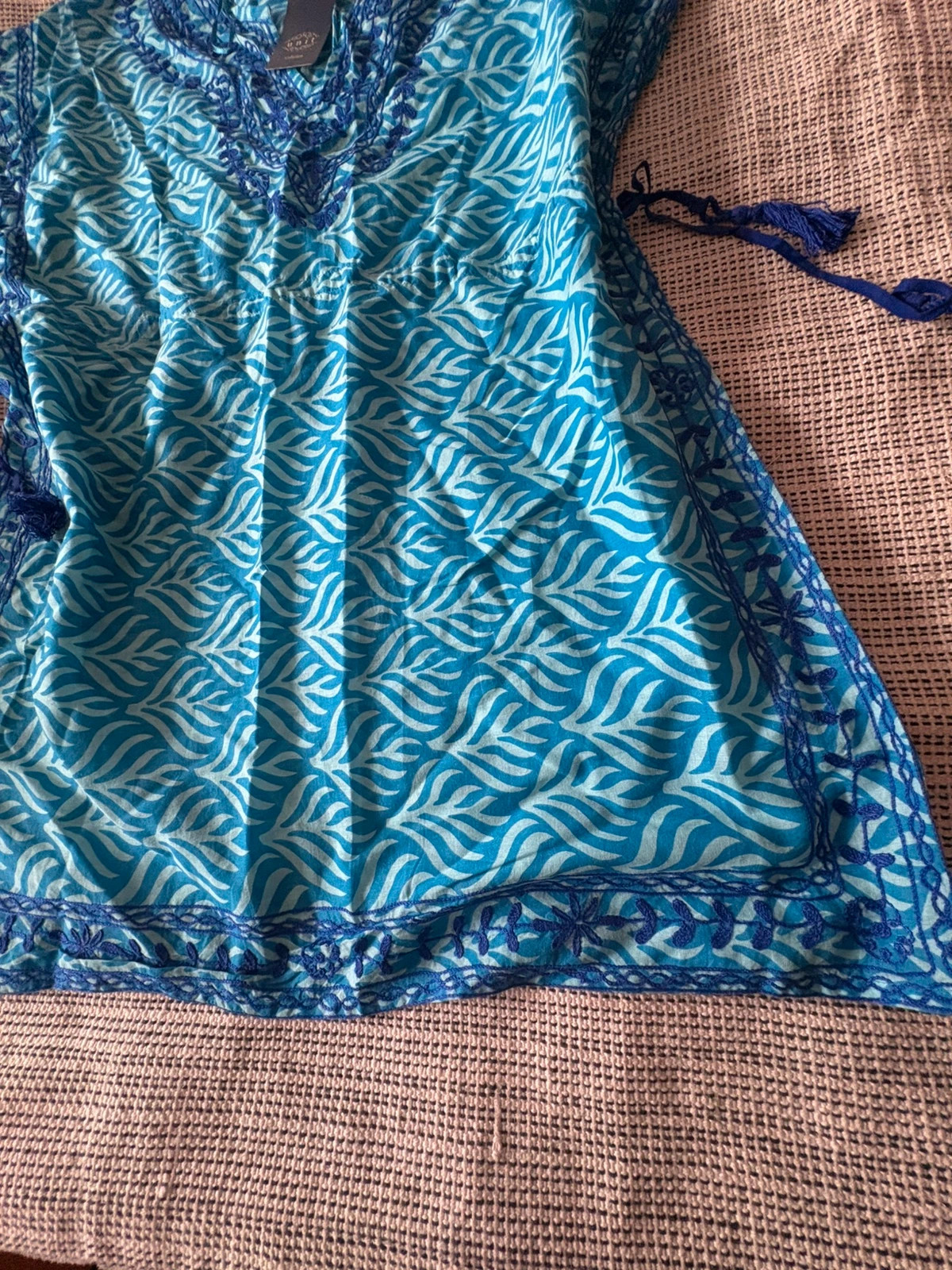 túnica caftán étnica playa unit 2xl 100% algodón estampada azul – Unit – taille XXL / 44 / 16 2