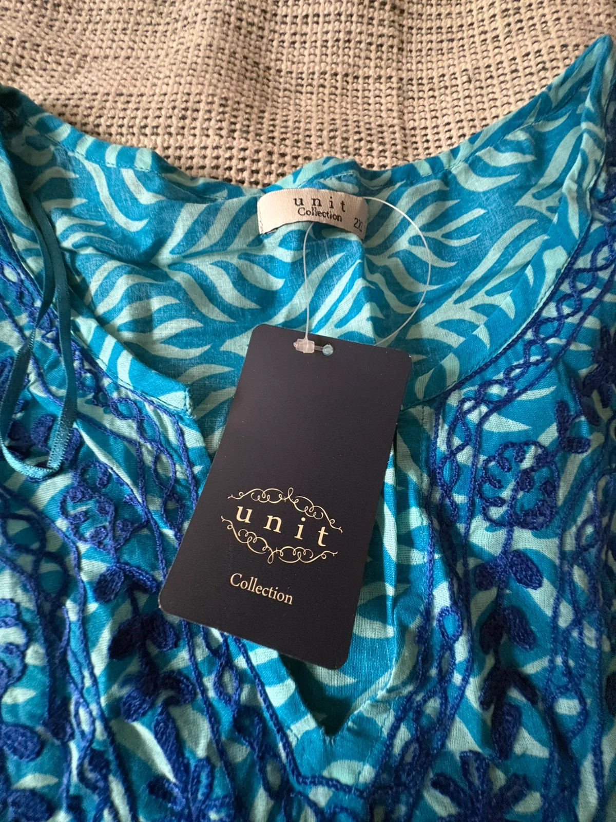 túnica caftán étnica playa unit 2xl 100% algodón estampada azul – Unit – taille XXL / 44 / 16 3