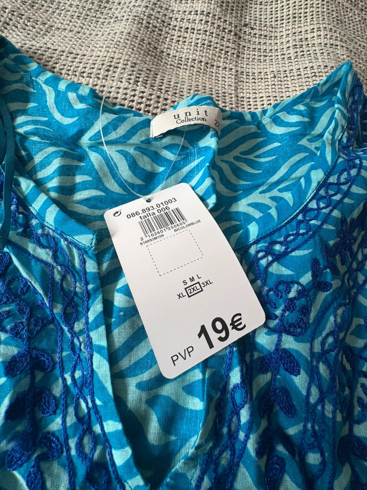 túnica caftán étnica playa unit 2xl 100% algodón estampada azul – Unit – taille XXL / 44 / 16 4