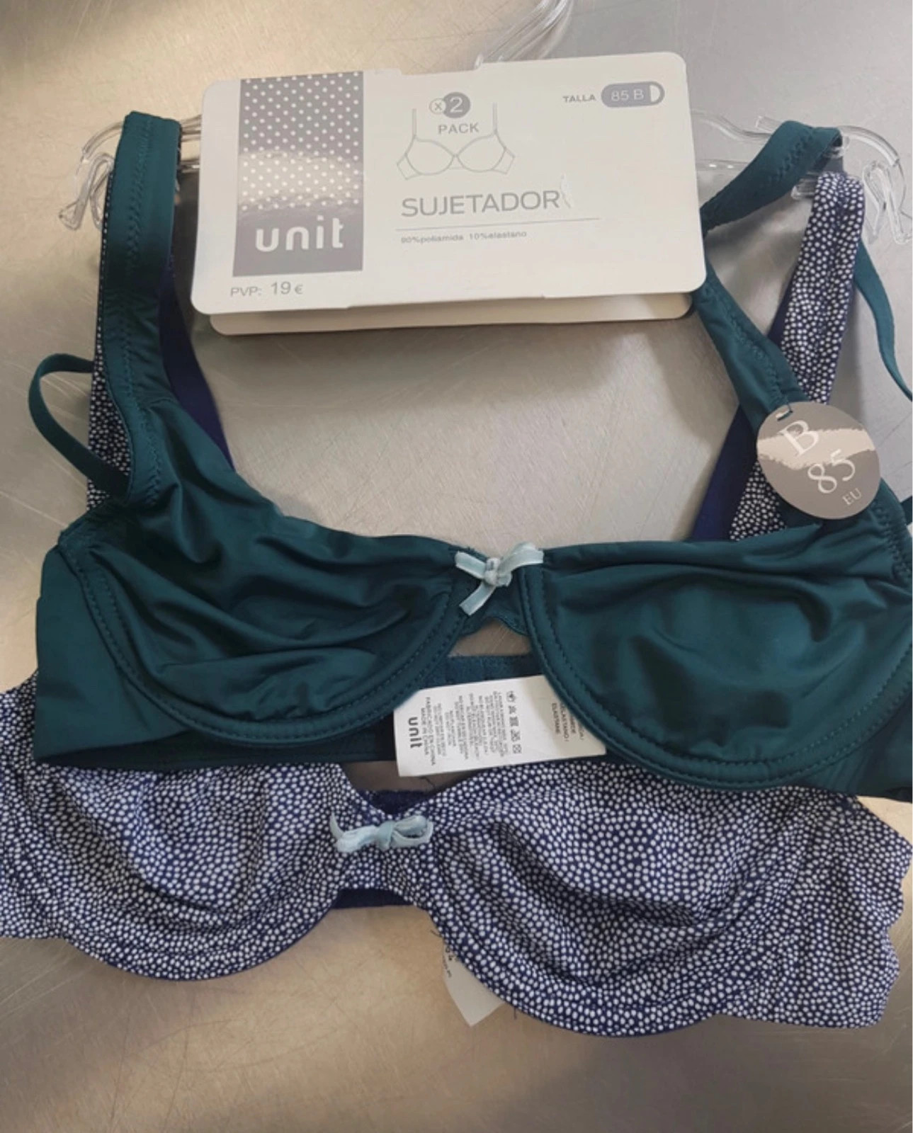 Pack 2 sujetadores Unit 85B azul verde lencería soutiengorge bra bh – Unit – taille 85B