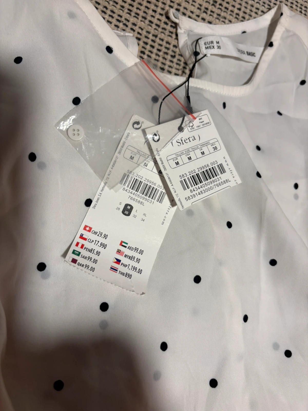 blusa sfera lunares blanca negra nueva con etiqueta m m2m polka dot blouse neufs avec etiqueta – Sfera – taille M / 38 / 10 3