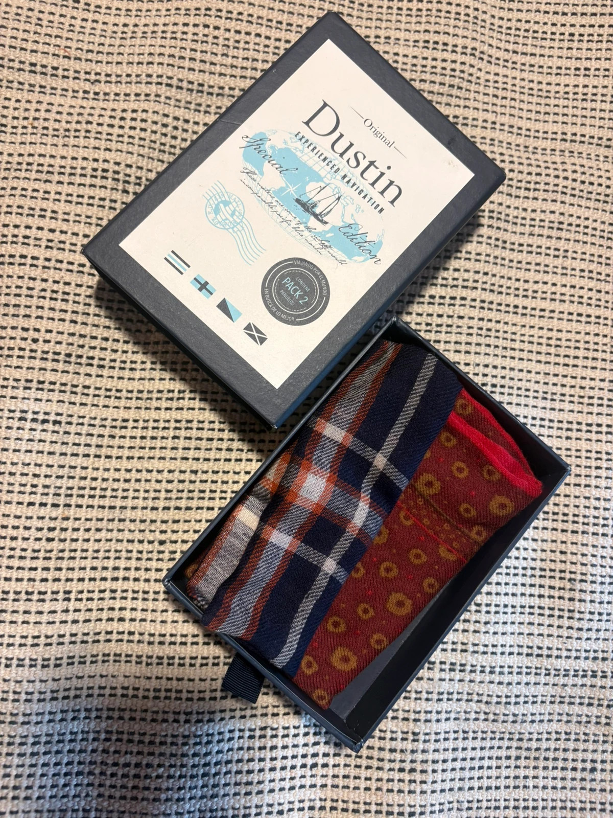 Pack 2 Pañuelos Bolsillo Hombre Dustin 100% Lana Nuevos en Caja Dustin
