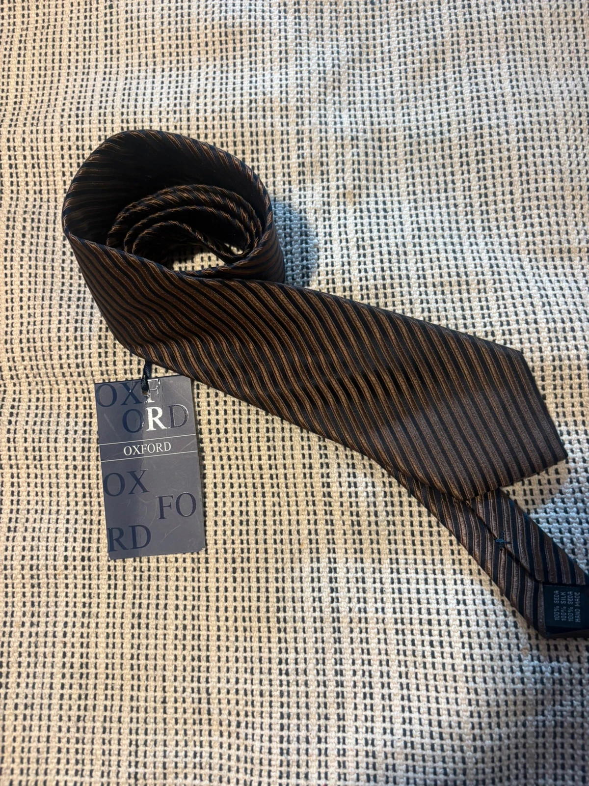 *corbata seda oxford el corte ingles marron negra rayas nueva con etiqueta