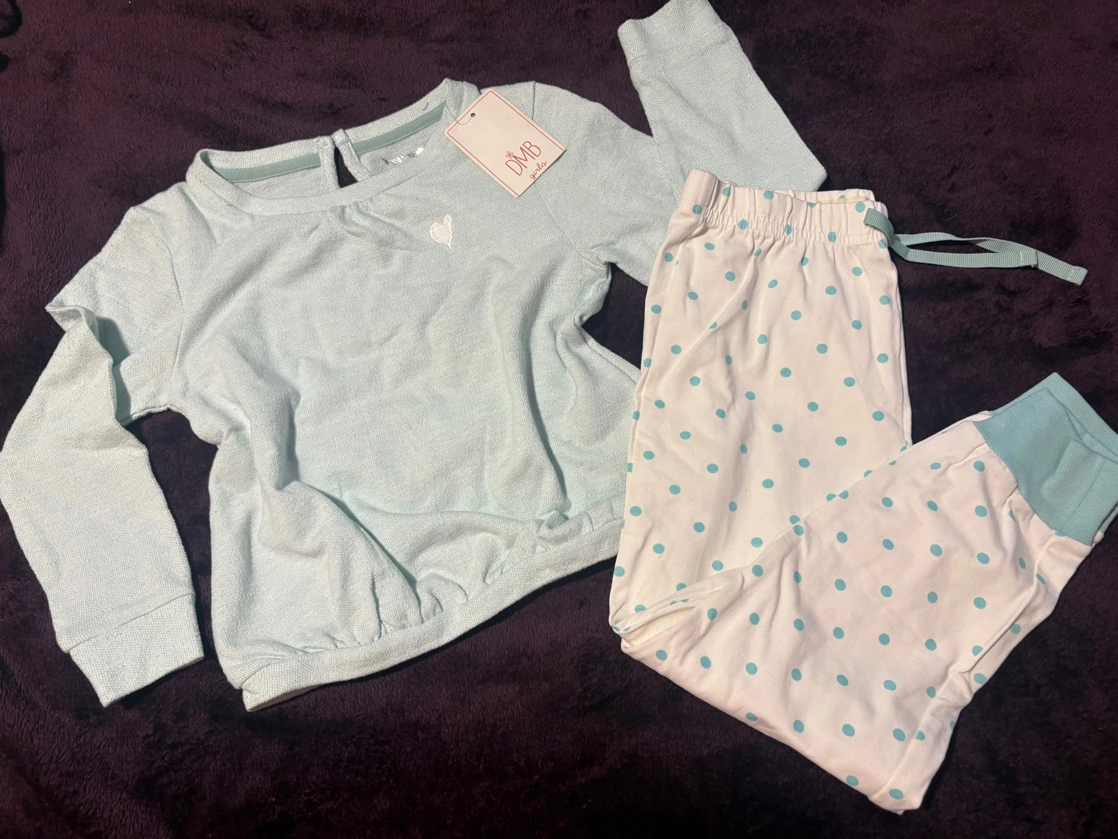 * pijama niña verde agua menta lunares algodon nuevo etiquetas pyjama fille 110 116 cm