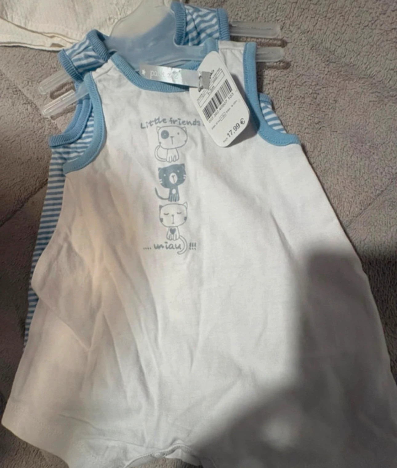 Pack 2 Baby Romper / Bodies El Corte Inglés Blue Animals Stripes Size 1-3m – El Corte Inglés – taille 1-3 mois / 56 cm