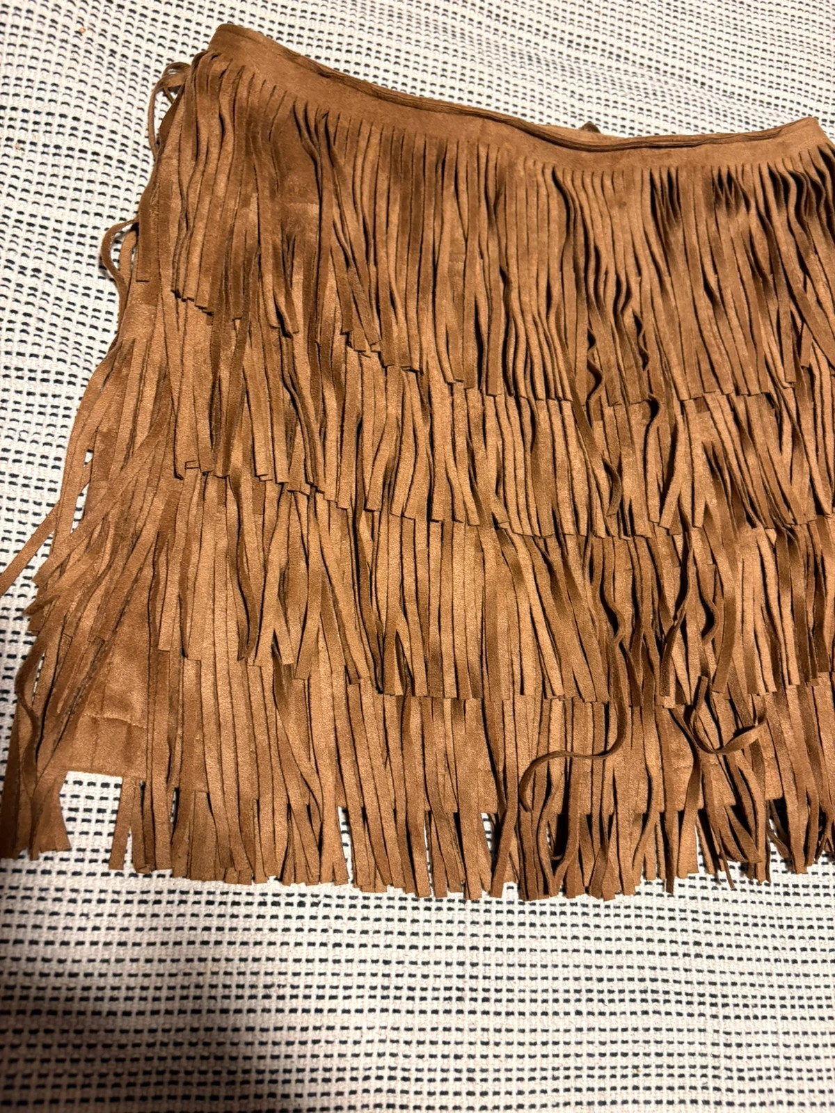 minifalda de ante marrón con flecos en cascada – Green Coast – taille S / 36 / 8 2