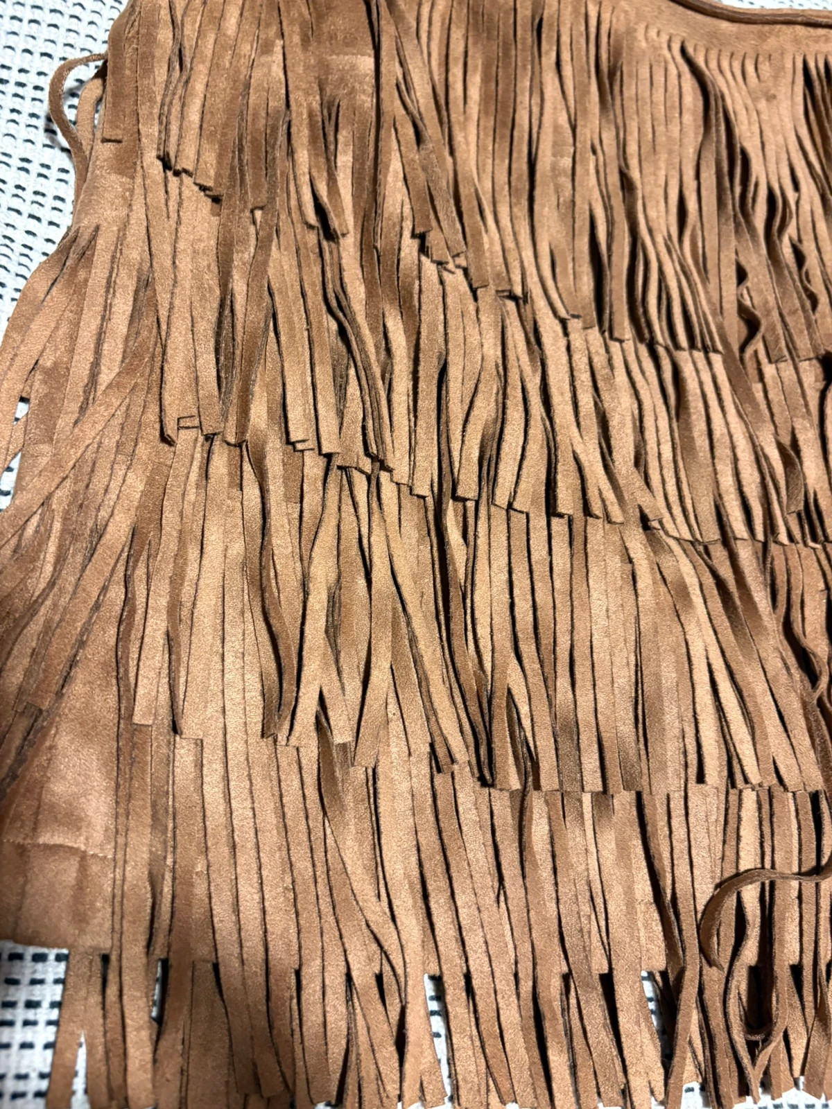 minifalda de ante marrón con flecos en cascada – Green Coast – taille S / 36 / 8 3
