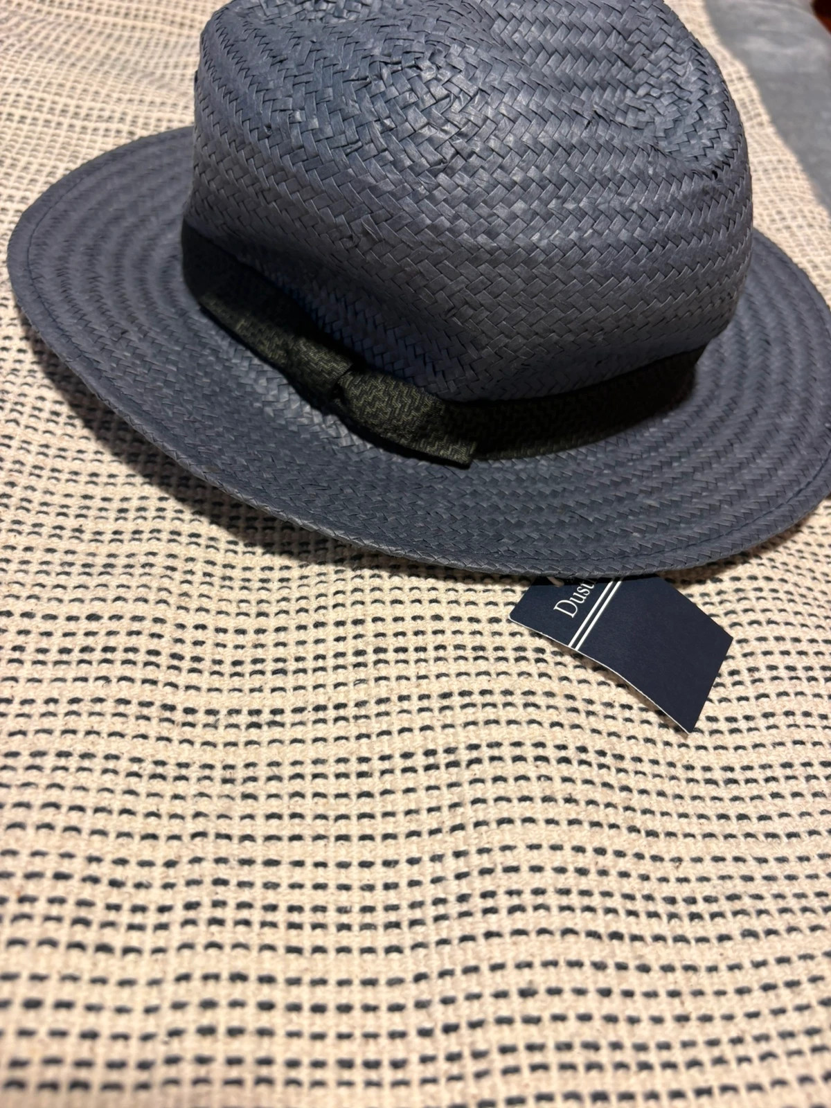 sombrero de paja estilo fedora en un tono azul grisáceo marca Dustin (b)