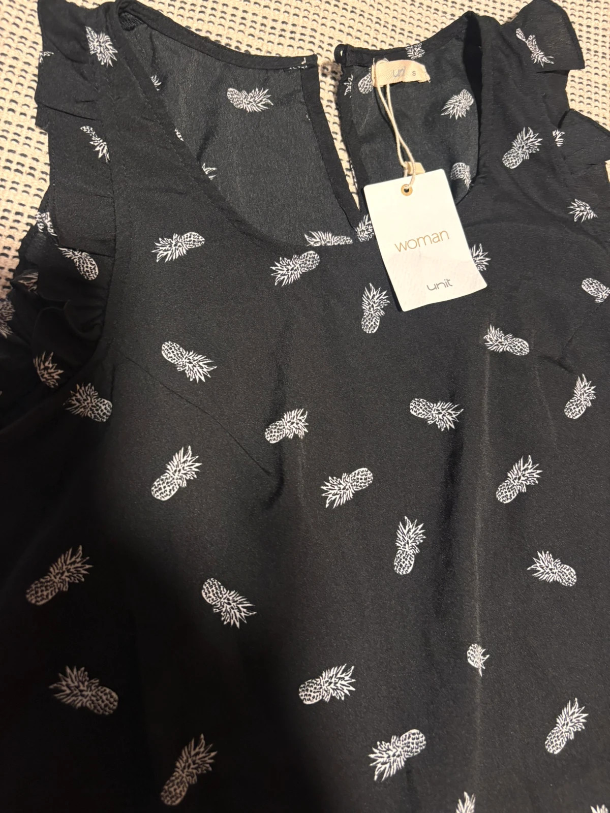 vestido midi talla S de color negro con estampado de piñas blancas – Unit – taille XS / 34 / 6 2