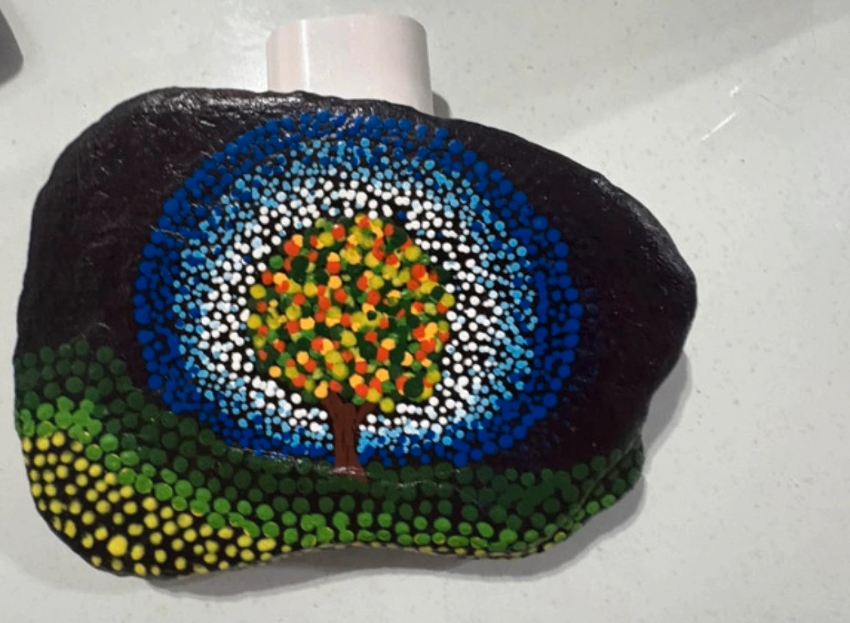 *Piedra Pintada Puntillismo "Árbol de la Vida" Pierre Peinte Dot Art Painted Rock – Hecho a Mano 3