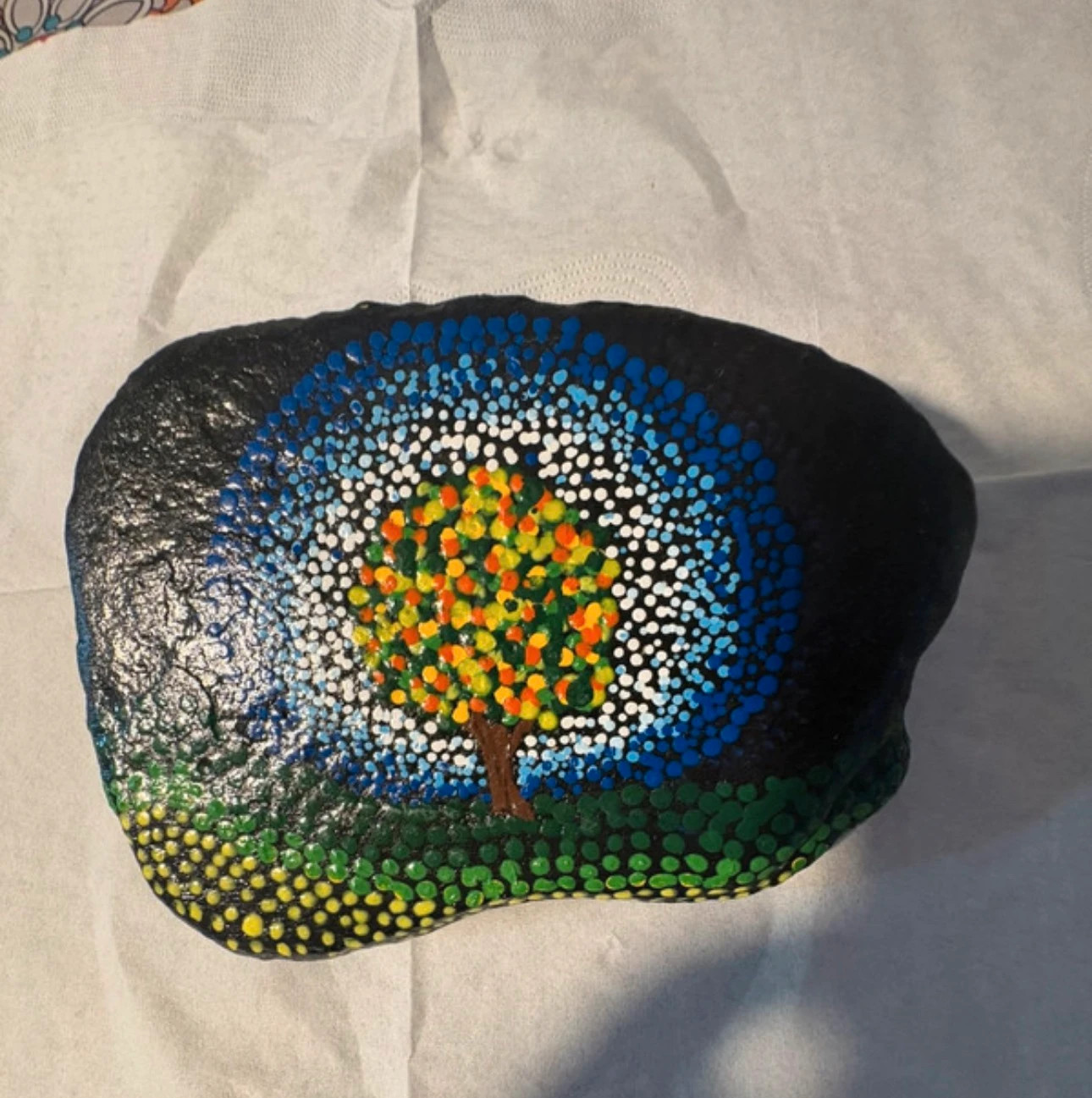 *Piedra Pintada Puntillismo "Árbol de la Vida" Pierre Peinte Dot Art Painted Rock