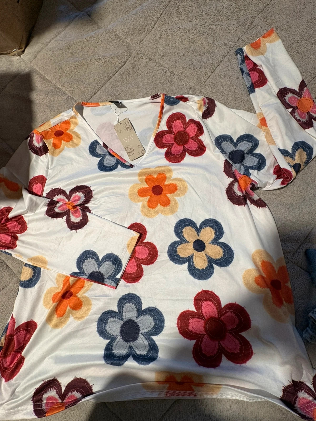 Camiseta manga larga cuello V estampado floral 2XL (amoi)