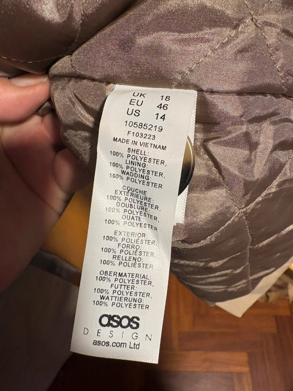 *Gabardina Beige ASOS Oversize T46 Trench Coat Matelassé FR 44-46 UK 18 (amoi.H) – ASOS – taille XXXL / 46 / 18 5