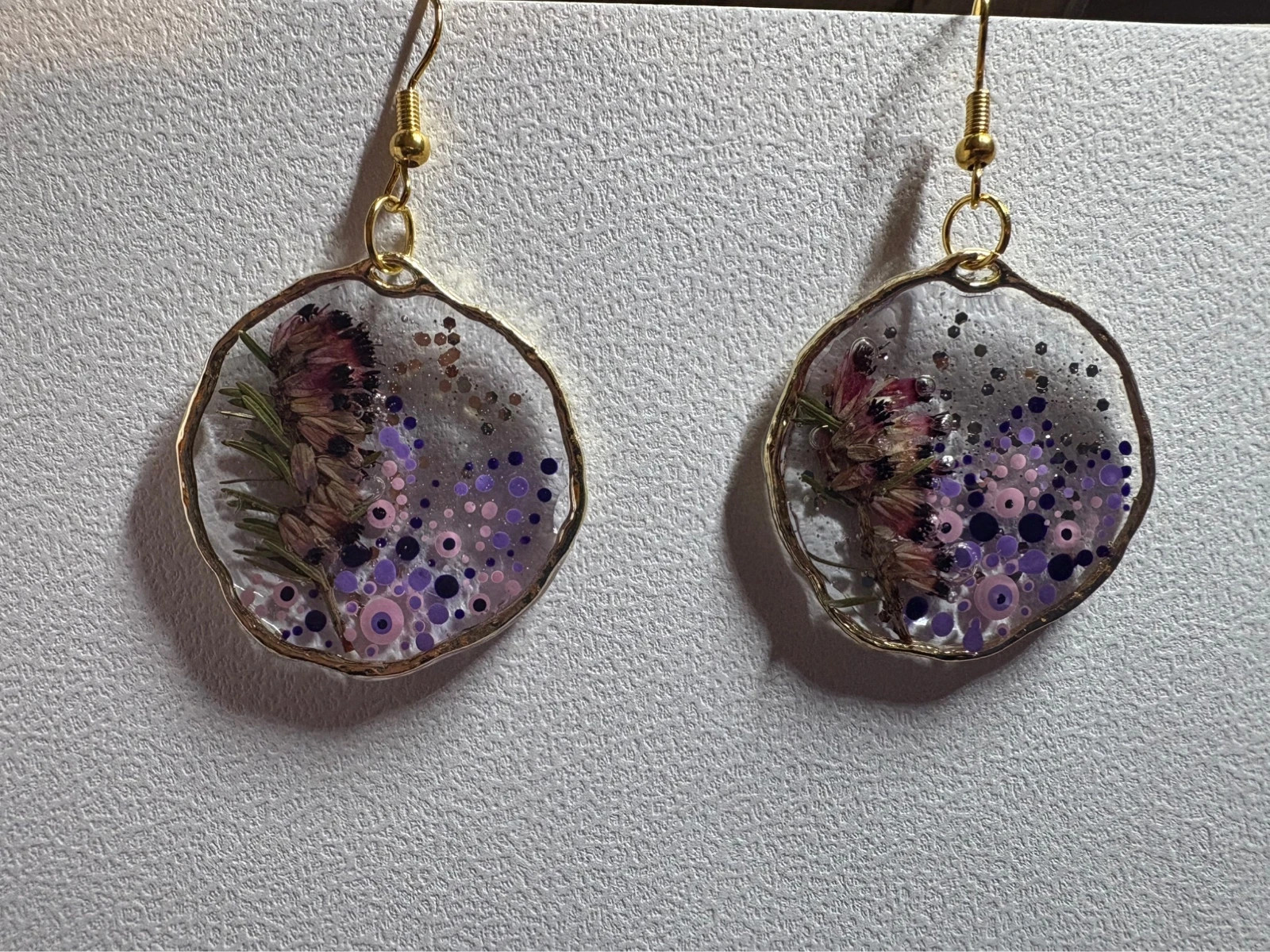 Pendientes flor brezo y puntillismo (amoi)