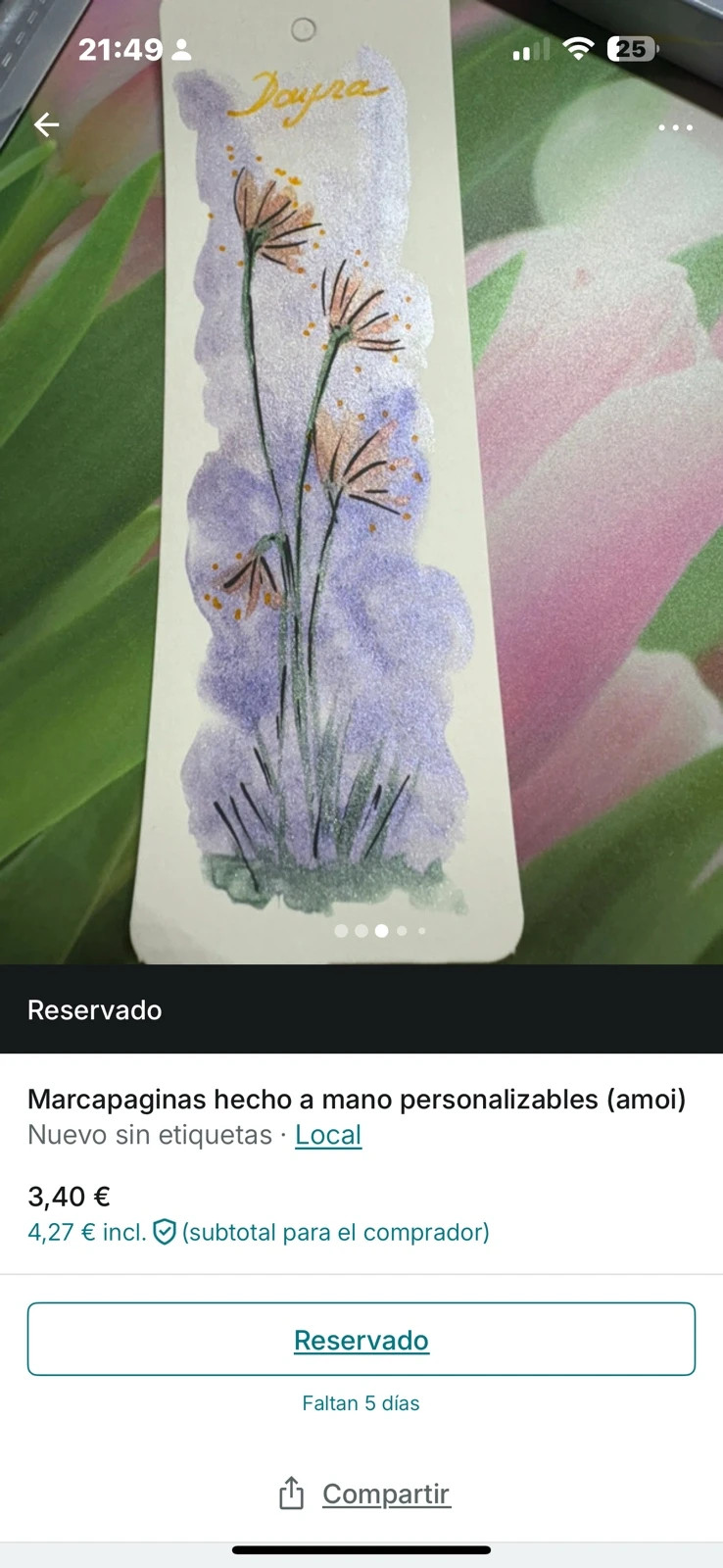 Marca páginas pintados a mano y personalizable con nombre 5