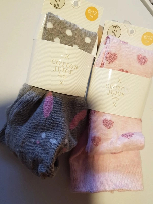 2 paires de collants, gris avec lapin et rose a petits coeurs, taille 6/12 mois (amsl.2) – COTTON JUICE – taille 6-9 mois / 68 cm 2