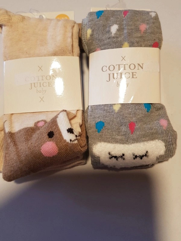 2 paires collants, ourson marron clair/beige et un gris nuage gouttes pluie, t. 6/12 mois (amsl.2) – COTTON JUICE – taille 9-12 mois / 74 cm 2