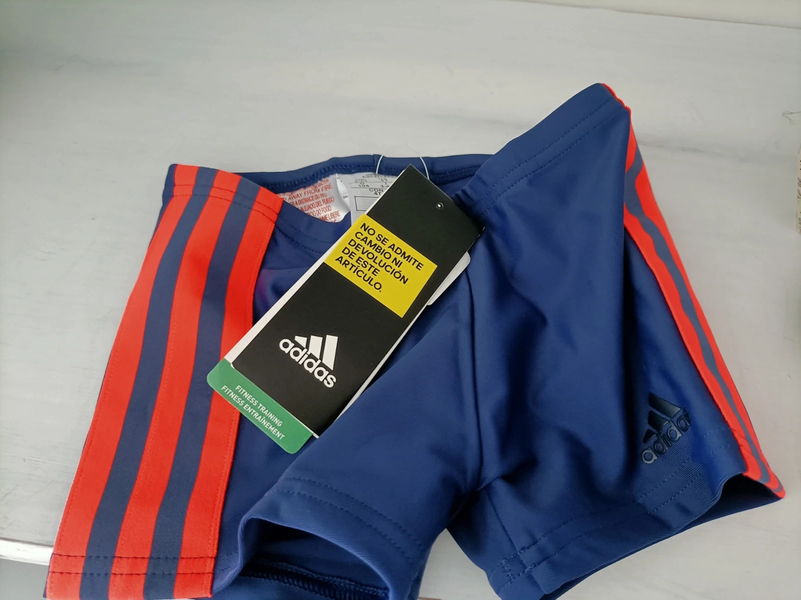 Maillot de bain piscine garçon taille 104 bleu marine raies oranges (amsl.e) – adidas – taille 24-36 mois / 92 cm