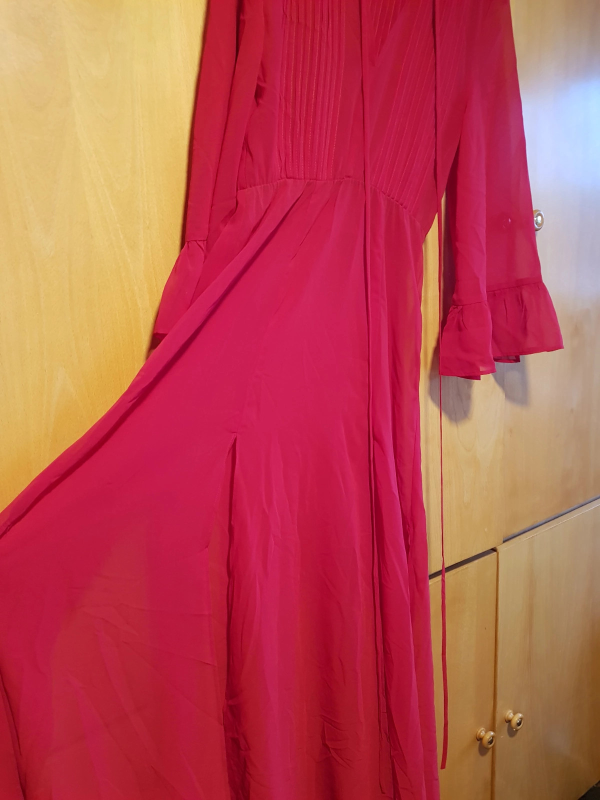 Vestido rojo largo muy ligero aberturas en la falda parte de arriba con pliegues, talla S (amsl.b) – Sfera – taille S / 36 / 8 5